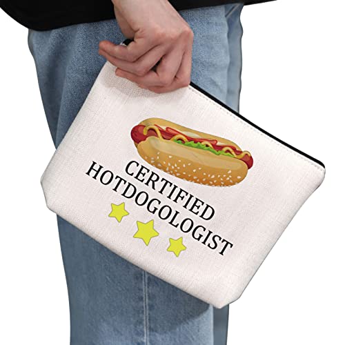 G2TUP Hot Dog Lover Gift Certified Hotdogologist Makeup Bag Hot Dogs Cosmetic Bag Food Lover Gift Sausages Lover Gift Zipper Travel Pouch (Certified Hotdogologist White Bag)