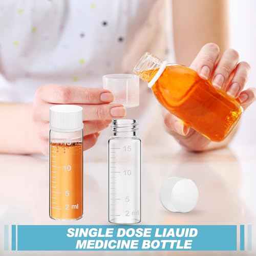 Baderke 4 Pcs Liquid Medicine Travel Container Scale Glass Liquid Containers Small Single Dose Medicine Bottles Dispenser and Leak-proof Plug Travel Essentials Accessories(Clear,15ml)