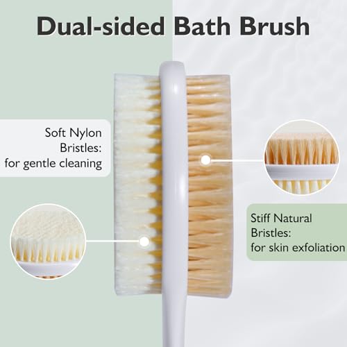 VANZAVANZU 17 Inch Anti-Slip Long Handle Back Scrubber for Shower ? Dual-Sided Shower Brush and Shower Back Scrubber with Soft and Stiff Bristles for Wet or Dry Brushing (Blue)