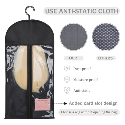 Builson 6pcs Anti-Static Wig Storage Bags & Stands - Travel Case