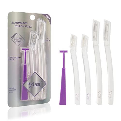 Dermaplaning Tools - Exfoliating Facial Razor Dermaplane for Women & Men Shaver to Exfoliate Refresh the Skin Peach Fuzz Eyebrow Hair Removal Blade 4 count Bonus Defining Shaper