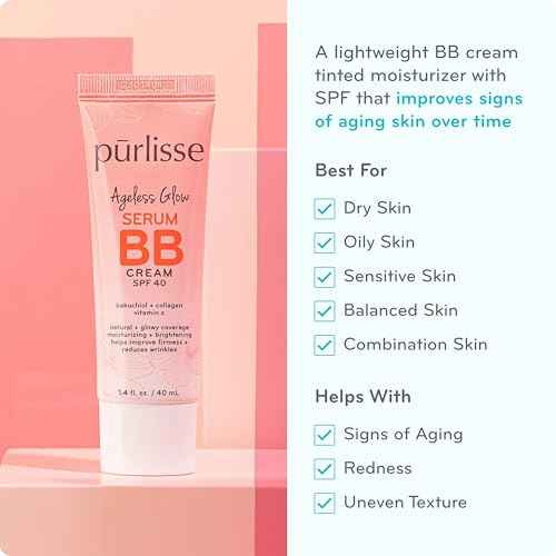p?rlisse Ageless Glow Serum BB Cream SPF 40 - Glow BB Cream with SPF Enriched with Bakuchiol & Vitamin C to Help Improve Firmness & Reduce Wrinkles for Dewy Skin - Light Medium (1.4 oz)
