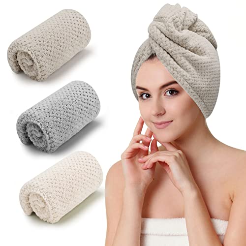Microfiber Hair Towel Wraps - 3 Pack Fast Drying Turban