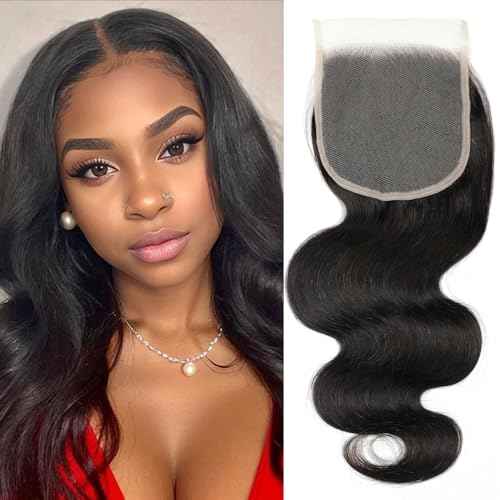 5x5 Transparent HD Lace Closure Human Hair Invisible HD Lace Closure Pre-plucked Virgin Human Hair Natural Black with Baby Hair(12Inch,Body Wave)