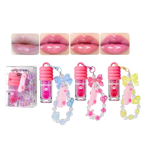 3 Pcs Hydrating Lip Gloss Set, Colors Changing Lip Gloss Cute Bracelet Designs Lip Oil, Lip Jelly for Women, Party Gift, Non-toxic Make-up