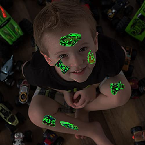 CHARLENT Glow in Dark Race Car Tattoos for Kids - 24 Sheets
