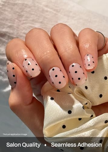 ohora Semi Cured Gel Nail Strips N Polka Noir – Salon-Quality, Long Lasting, Easy to Apply & Remove, Includes Nail Prep & Tools