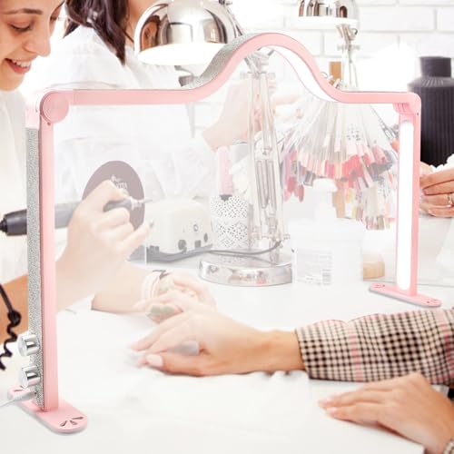 Half Moon Light for Nail Desk, 34.5In Foldable Professional Led Light, 3000-6000K Dimmable Nail Tech Lamp for Manicure, Lash Eyelash Extension, Tattoo, Eyebrows (Pink)