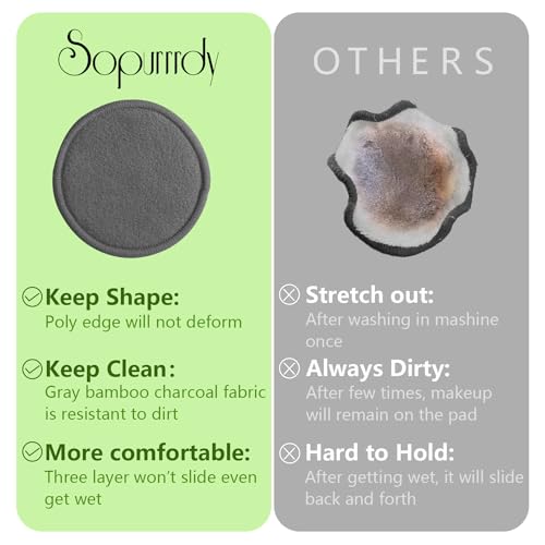 Soft Bamboo Charcoal Reusable Makeup Remover Pads – 20 Pack