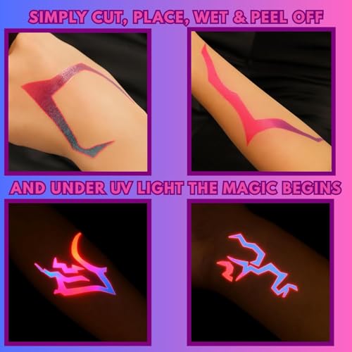 UV Reactive Lightning Temporary Tattoo Set - Full Body