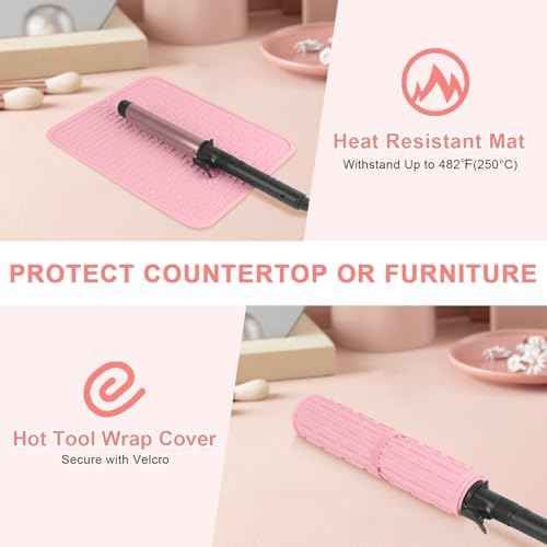 AMIJEAL Oversize Silicone Heat Resistant Mat for Hair Tools, Curling Iron Mat, Hot Tools Holder, Portable Flat Iron Hair Straightener Pad Cover for Travel Vanity Salon(14.2" x 11.0")