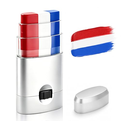 Red White Blue Face Paint Stick - Waterproof Sports Makeup