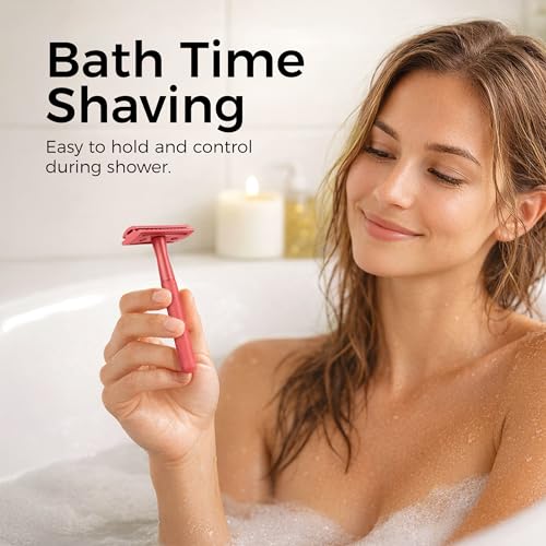 ZOMCHI Single Blade Double Edged Safety Razor with 5 Safety Razor Blades, Metal Razor for Men & Women, Single Blade Razor ? Light Coral