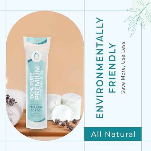 R-Neu 300 Count Premium [Turkish] Cotton Rounds, Stitched, Waffle Textured, 100% Pure & Natural Cotton Pads for Face, Hypoallergenic Makeup Remover (Packaging May Vary)