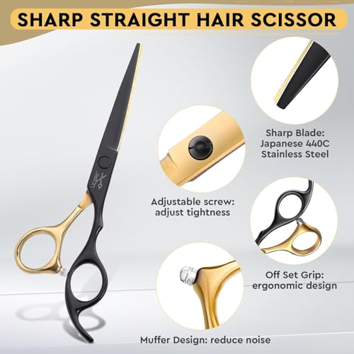 JASON 6-Inch Professional Hair Cutting Scissors Set Black & Gold – 10-Piece Barber Shears