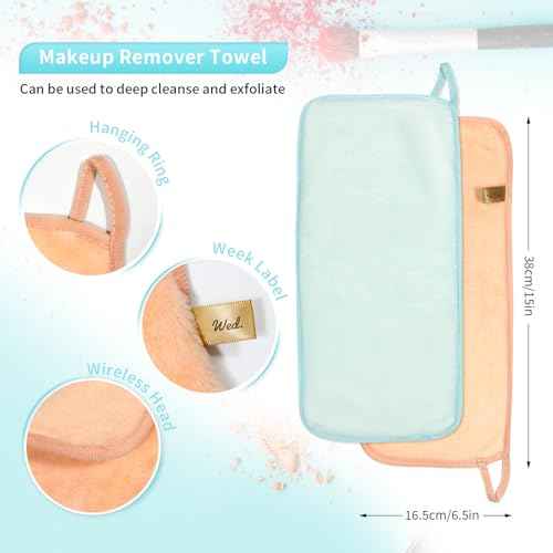 Makeup Remover Cloth 7-Day Set, 15" x 6.5" Reusable Makeup Remover Towels, Makeup Washcloths for Face, Skin Friendly, Soft & Washable Coral Fleece Microfiber Towel for Face, Eye, Lips