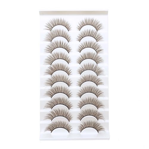 Brown Lashes Natural Look Strip Brown Eyelashes 10 Pairs MUQIU37 False Eyelashes 3D Mink Dramatic Volume Cross Fake Lashes Makeup Tools Eyelash Extension (MQ617)