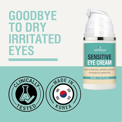 NOVEHA Daily Sensitive Eye Cream for Dry Eyelids & Around Eye; Vegan Ceramide Hydrating Eyelid Moisturizer; Anti-Aging Eye Cream for Fine Lines, Puffiness & Crow¡¯s Feet; Fragrance-Free - 1 oz