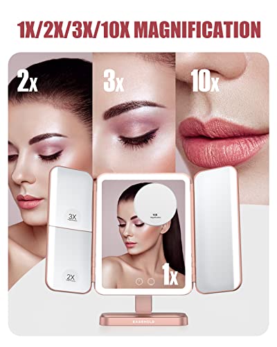 EASEHOLD Rechargeable LED Makeup Mirror with 10X Magnification