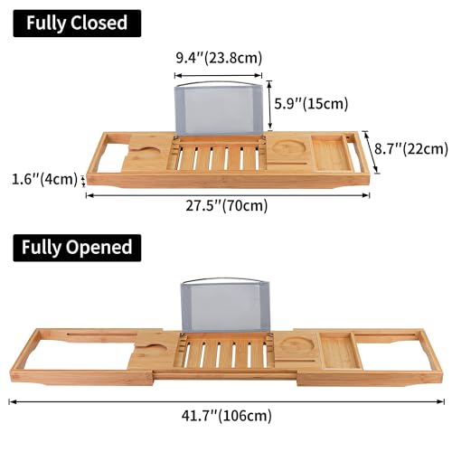 Utoplike Natural Bamboo Bath Caddy Tray for Tub - Adjustable & Elegant