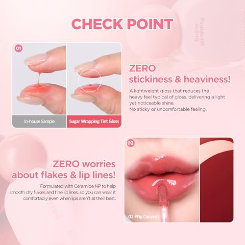 lilybyred Sugar Wrapping Tint Gloss, 0.21 oz. | Korean Glassy Lip Stain, Smooth Glaze Finish, Lightweight & Non-Sticky, No-Darkening Color Stay, Ceramide-Infused Lip Care (03 Grape Sweets)