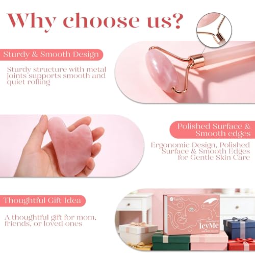 Rose Quartz Facial Roller & Gua Sha Set for Face Sculpting