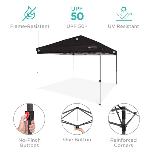 Best Choice Products 10x10ft 1-Person Setup Pop Up Canopy Tent Instant Portable Shelter w/ 1-Button Push, Case, 4 Weight Bags - Tan