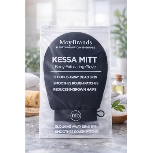 Kessa Mitt Body Exfoliating Glove ? Korean Deep Scrub Mitt for Dead Skin, Keratosis Pilaris, Ingrown Hair, Strawberry Skin & Self Tan Removal ? Full Body Exfoliator (Black)