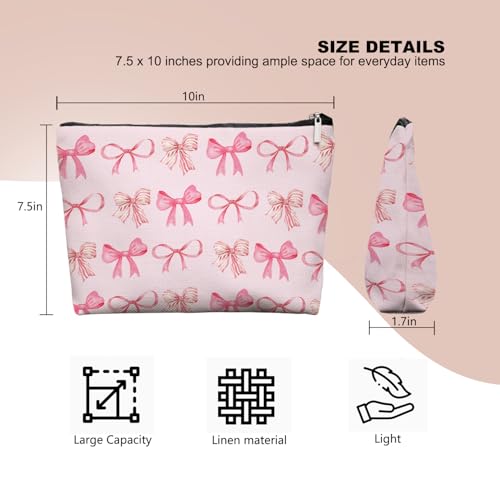 Bow Makeup Bag Make up Bag,Bow Pouch Cosmetic Bags for Women,Preppy Bow Gifts for Women Teen Girls