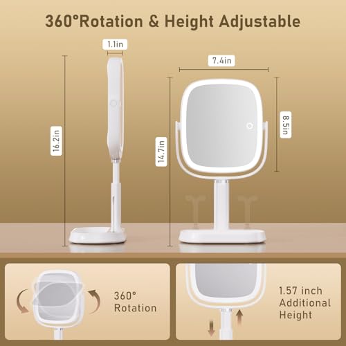Lighted Makeup Mirror 1X/10X Magnification with 3 Light Modes & 360° Swivel