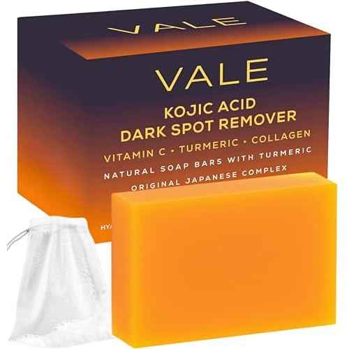VALE Kojic Acid & Turmeric Soap Bars (1-Pack) ? Natural Dark Spot Remover & Original Japanese Complex with Vitamin C, E, Collagen, Hyaluronic Acid, Retinol, Olive Oil & Shea Butter(Citrus)