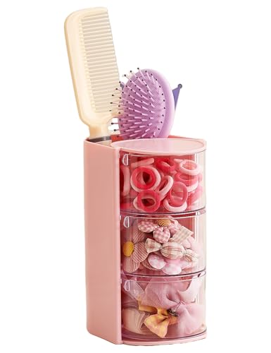 Pink 3-Tier Rotating Hair Accessories Organizer with Brush Holders