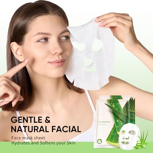 Aloe Vera Face Masks Sheet for Women,Moisturizes Facial Masks Oil Control,Hydrates, Soothes,Home Spa Facial Sheet Mask For All The Skin£¨12Pack£©
