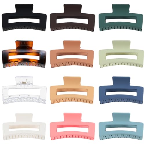 3.5 Inch Hair Claw Clips, 12 Pack Square Jaw Clips for Thick & Thin Hair