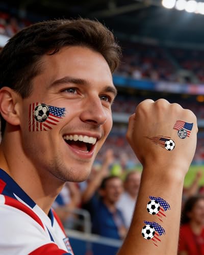 HERSAUL USA Flag Temporary Tattoos for Soccer Fans, 30 Pack - Easy Application for Match Day Celebrations