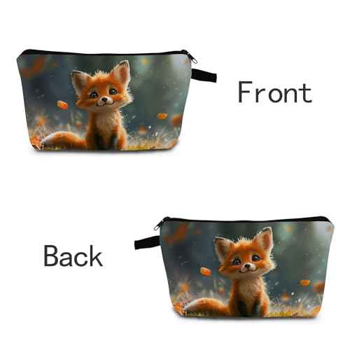 Cute Fox Cosmetic Bag Gift for Women Small Makeup Bag for Purse Cosmetic Bags for Women Zipper Travel Toiletry Pouch Fox Makeup Bags