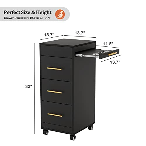 OmySalon Black Salon Trolley Cart with Wheels & 3 Drawers - Mobile Hair Styling Station