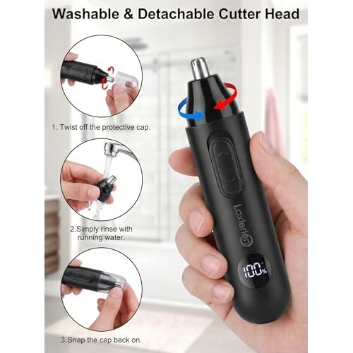 Nose Hair Trimmer for Men & Women - Waterproof USB Rechargeable Ear & Nose Trimmer, 360¡Æ Rotary Painless Facial Hair Trimmer with LED Monitor, Eyebrow & Beard Trimmer, Easy Clean, Quiet