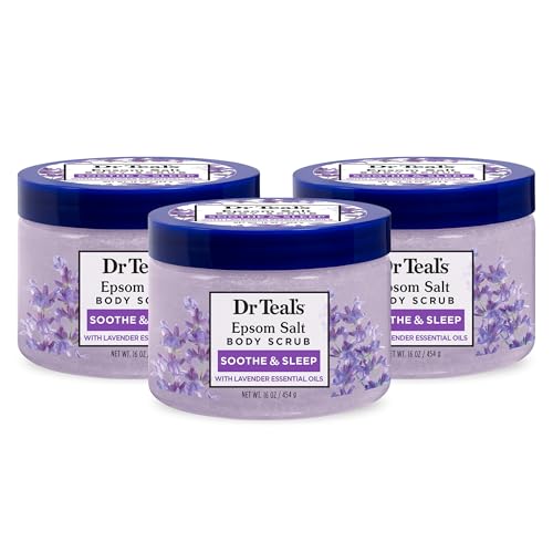 Dr Teal's Pure Epsom Salt Body Scrub, Soothe & Sleep with Lavender Essential Oils, 16 oz (Pack of 3) (Packaging May Vary)