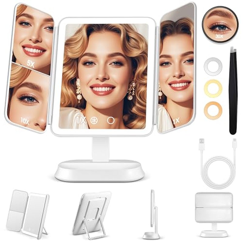 GOMIPURU Lighted Makeup Mirror with 30X/10X/5X Magnification