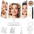 White GOMIPURU Lighted Travel Makeup Mirror with 30X/10X/5X Magnification, Rechargeable, Adjustable Brightness, Foldable Vanity Mirror