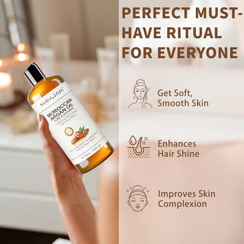MAYJAM 16 Oz Organic Moroccan Argan Oil for Skin Hair Face & Body Moisturizer