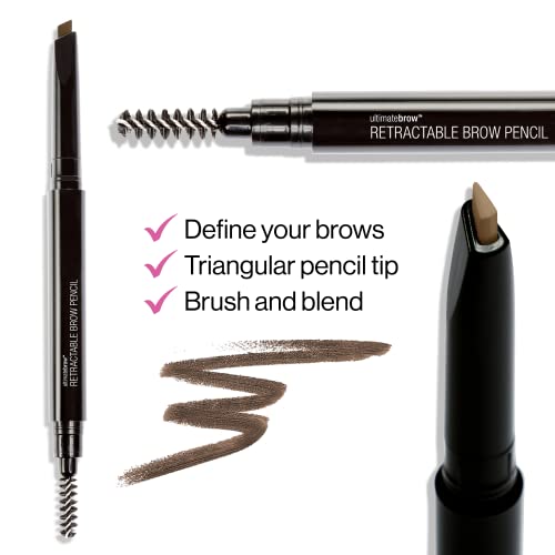 wet n wild Ultimate Eyebrow Retractable Definer Pencil, Medium Brown, Dual-Sided Brow Brush, Fine Tip, Shapes, Defines, Fills Brow Makeup (Pack of 2)