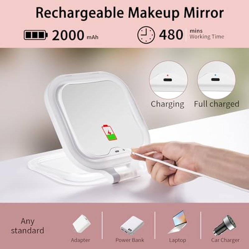 DESCHEN 10X Magnifying Travel Makeup Mirror with Rechargeable LED