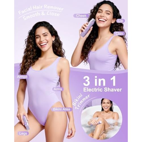 Bikini Trimmer for Women - Painless Electric Razors for Silk Skin,Cordless Electric Shaver for Trip,Replaceable Trimmer for Women,IPX7 Waterproof & Easy Cleaning,Ceramic Blade,USB Charge Dock Purple