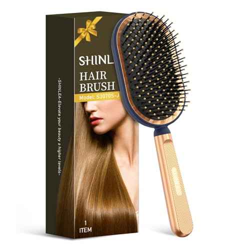 Large Paddle Brush, Hair Brush for Thick Thin Hair, Professional Hairbrush for Blow Drying, Massage Flexible Soft Bristles, Deluxe Gold Handle, Hairbrush for Women Men Kids