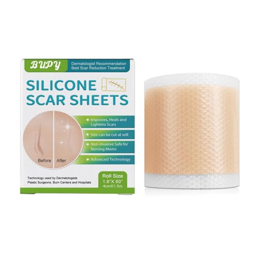 ordaily Silicone Scar Tape(1.6"x 60'' Roll-1.5 M)，Silicone Scar Sheets Patches for Scar Removal，Silicone Reusable Scar Strips Suitable for All Type of Scars