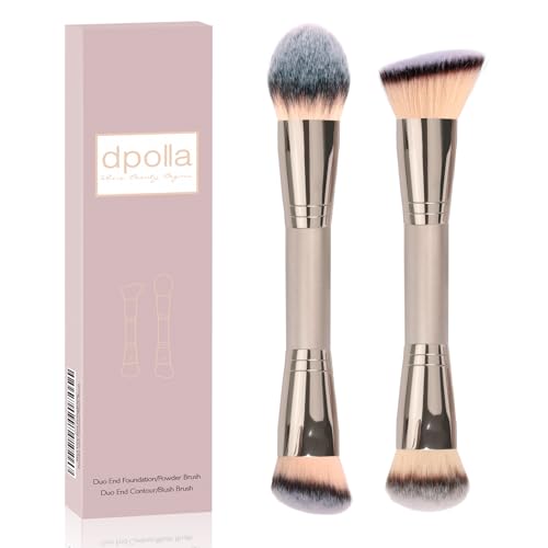dpolla 2Pcs Dual-Ended Foundation Makeup Brushes Set - Face, Powder, Blush & Contour Tools