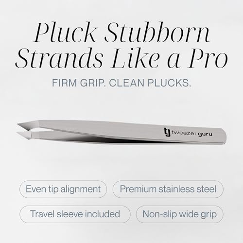 Tweezer Guru Eyebrow Tweezer Set for Women & Men - Professional Slant and Pointed Tweezers Set with Case - Precision Tweezers Kit for Facial Hair, Splinter and Ingrown Hair Removal (4 PC-W)