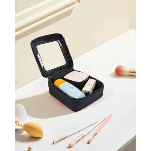 Small Clear Makeup Bag for Women, Mini Silicone Pouch Travel Cosmetic Case Waterproof Clear Make Up Pouch Purse with Zipper Cute Toiletry Bags for Traveling Car Organizer Travel Essentials (Black)